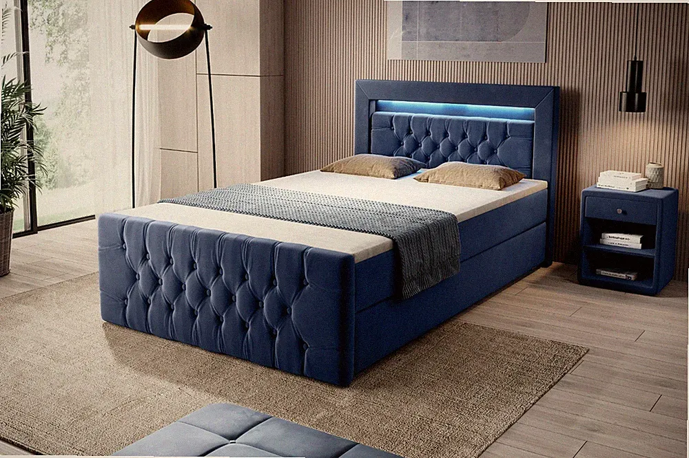 Einzelbett Boxspringbett 120x200 cm Verona 120 mit LED und Bettkasten