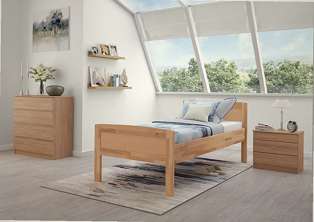 Einzelbett Buche hohes Seniorenbett 90x220 Überlänge Massivholz