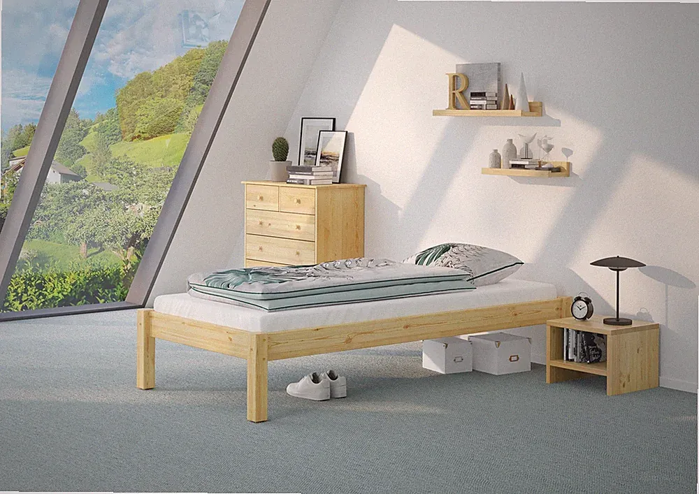 Einzelbett Futonbett 90x200 Kiefer natur Massivholz Singlebett Holzbett