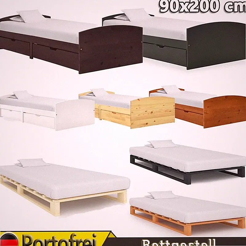 Einzelbett Kiefer-Massivholz Bettgestell Palettenbett Holzbett Bett 90x200 cm