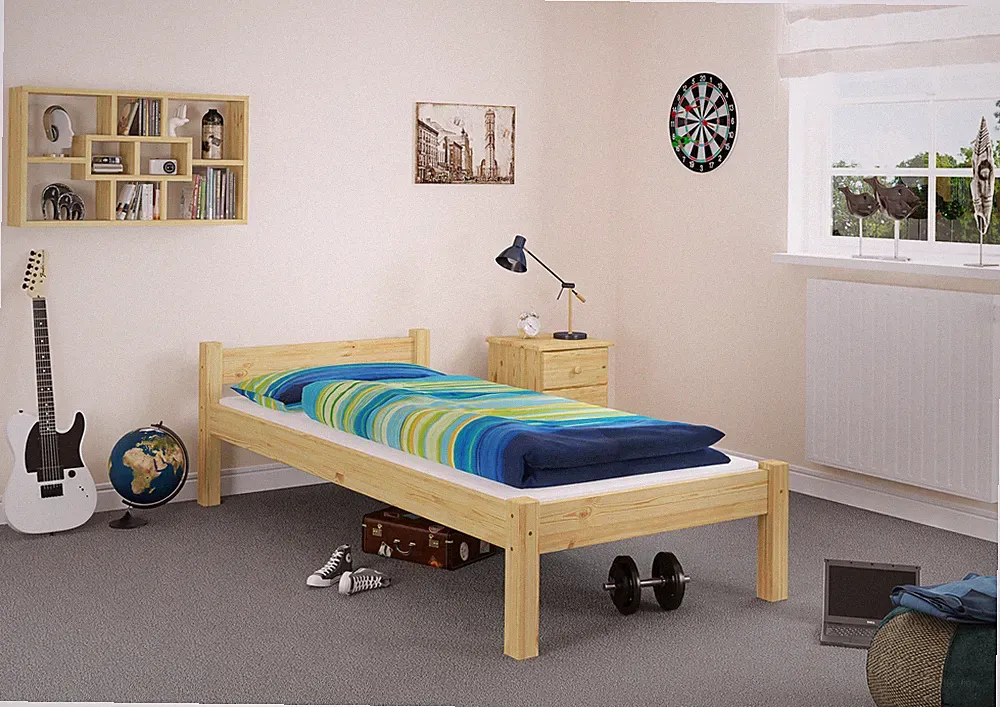 Einzelbett Kiefer natur Massivholzbett 90x200 Futon Singlebett Zubehör wählbar