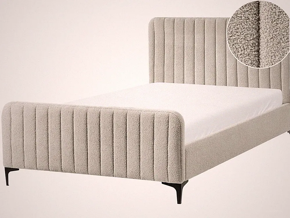 Elegantes Polsterbett Bouclé Beige gesteppt mit Lattenrost 120 x 200 cm Lunan