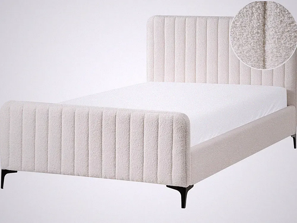 Elegantes Polsterbett Bouclé Cremeweiß gesteppt mit Lattenrost 120x200 cm Lunan
