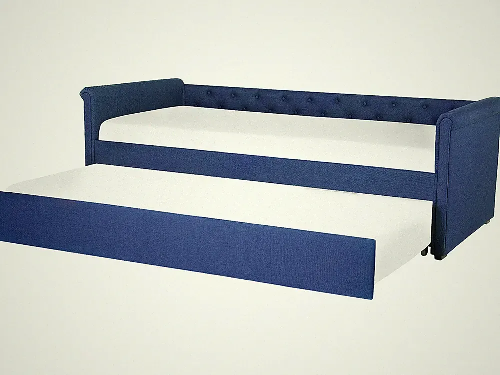 Elegantes Tandembett ausziehbar Polsterung marineblau Leinenoptik Libourne