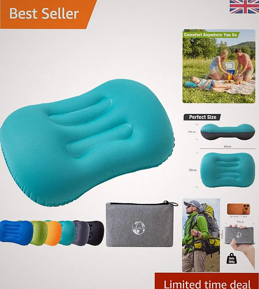 Ergonomisches türkisfarbenes Luftreisekissen: Schnelles Aufblasen für Camping & Outdoor-Spaß