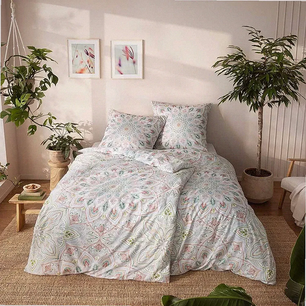 Estella Bio Mako Satin Bettwäsche 155x220 Jamiro gras Mandala Orient grün 3418-5