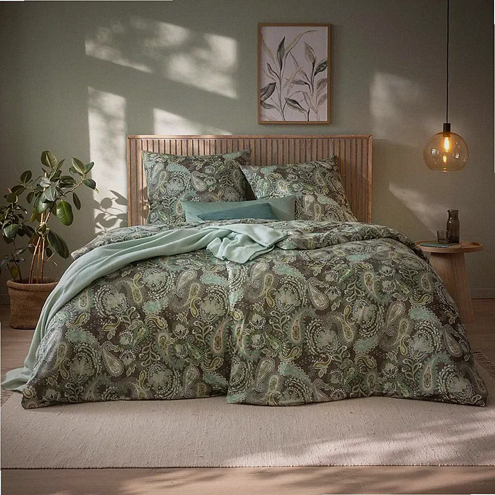 Estella Mako Jersey Bettwäsche 135x200 Elisabeth oliv Paisley grün 6392-540