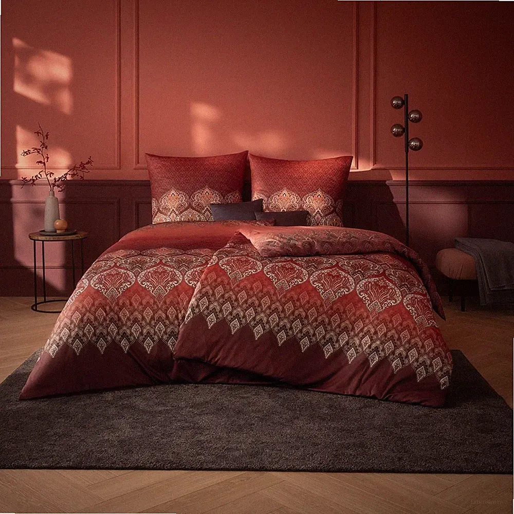 Estella Mako Jersey Bettwäsche 155x220 Sophia burgund Ornamente rot 6347-420