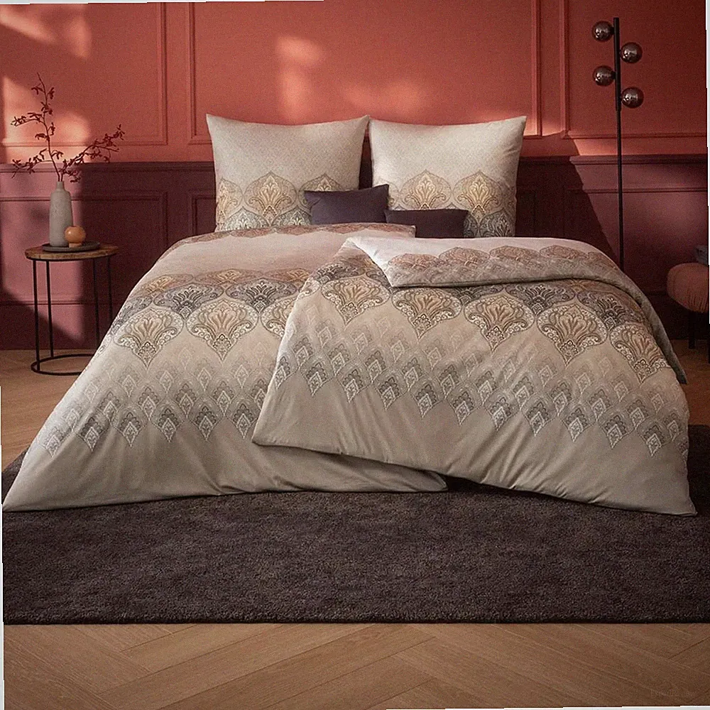Estella Mako Jersey Bettwäsche 155x220 Sophia kiesel Ornamente beige 6347-800