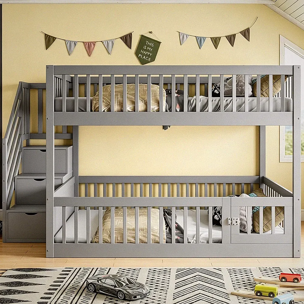 Etagenbett 140 x200 cm Kinderbett Stauraumbett mit Schubladen Sicherheitstreppe
