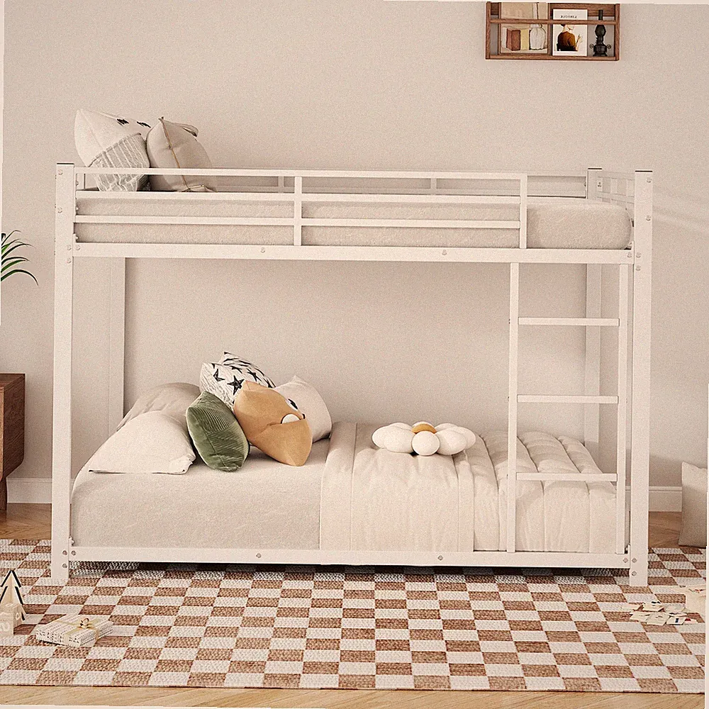 Etagenbett 140x200 cm Metallbett Weiß Kinderbett mit Rausfallschutz bis 120kg