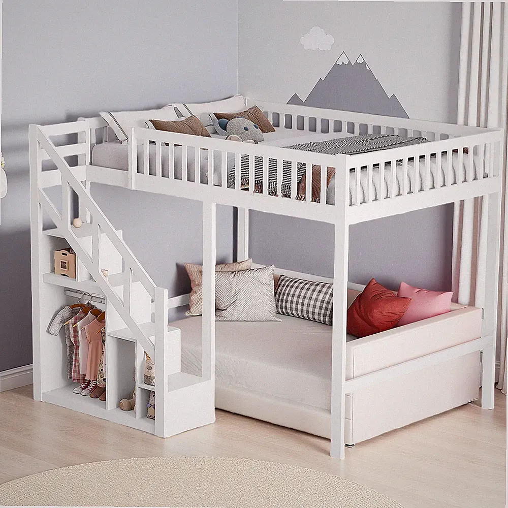 Etagenbett 140x200cm Kinderbett mit Lattenrost Weiß Holz Stockbett Hochbett Bett