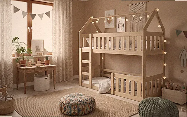 Etagenbett 160x80 | Skandinavisches Hausbett | 100% Massivholz Kiefer Natur
