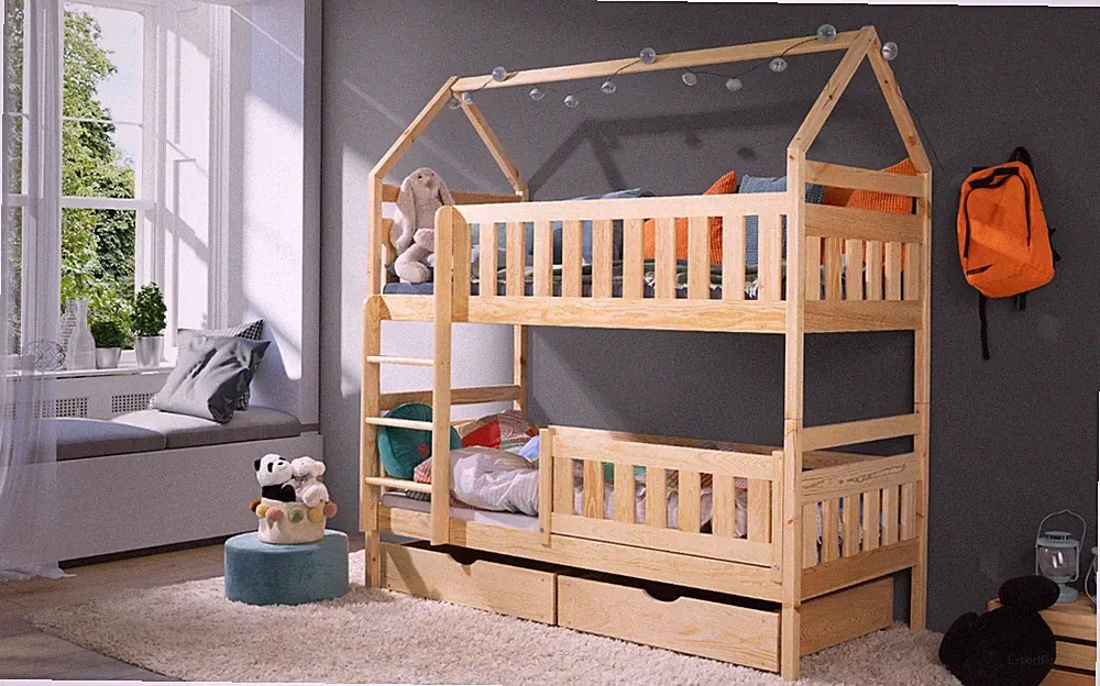 Etagenbett 80x170 Kinderbett mit Dach Hausbett Stockbett KIEFER Bett Hochbett