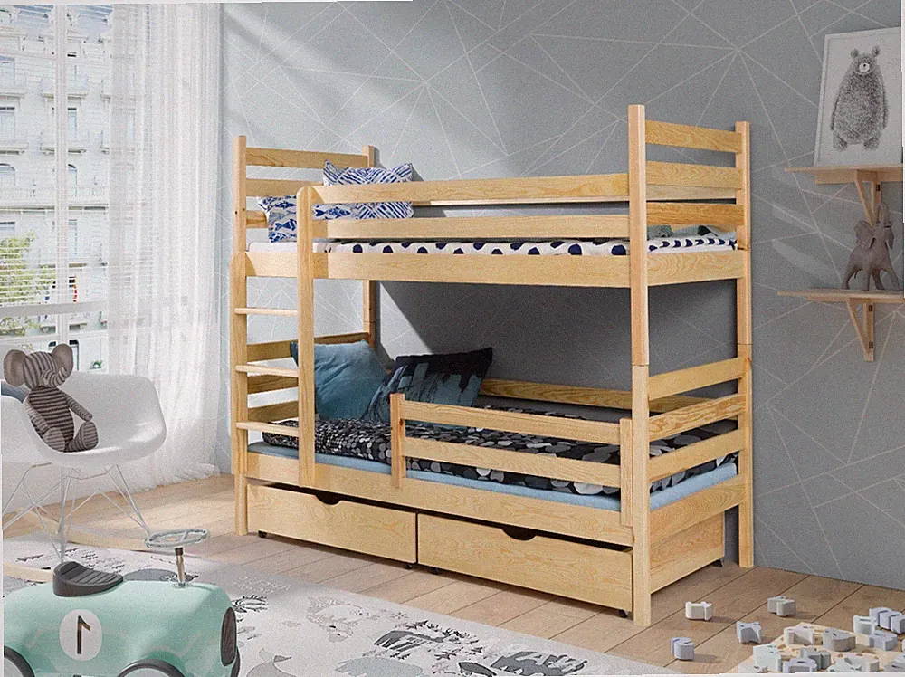 Etagenbett 80x170 Natur Massivholz Kiefer Kinderbett + Schubladen Rausfallschutz