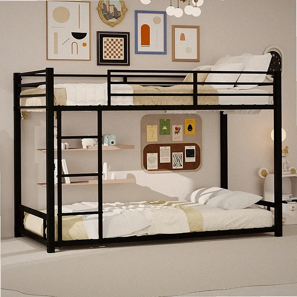 Etagenbett 90x190cm Metall Doppelstockbett Leiter Geländer ohne Matratze Schwarz