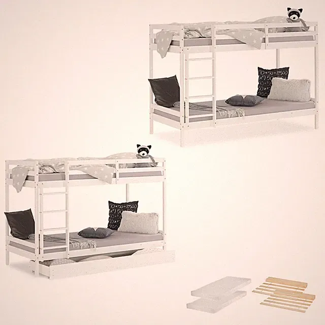 Etagenbett 90x200 cm Kinderbett mit Matratzen & Lattenrost Weiß Holz Homestyle4u