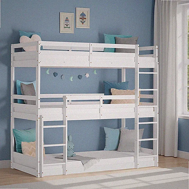 Etagenbett 90x200 Dreifach Kinderbett Stockbett Holz Weiß 3 Ebenen Homestyle4u