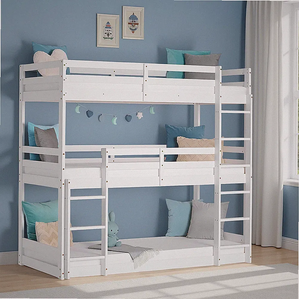 Etagenbett 90x200 Dreifach Kinderbett Stockbett Holz Weiß 3 Ebenen Homestyle4u