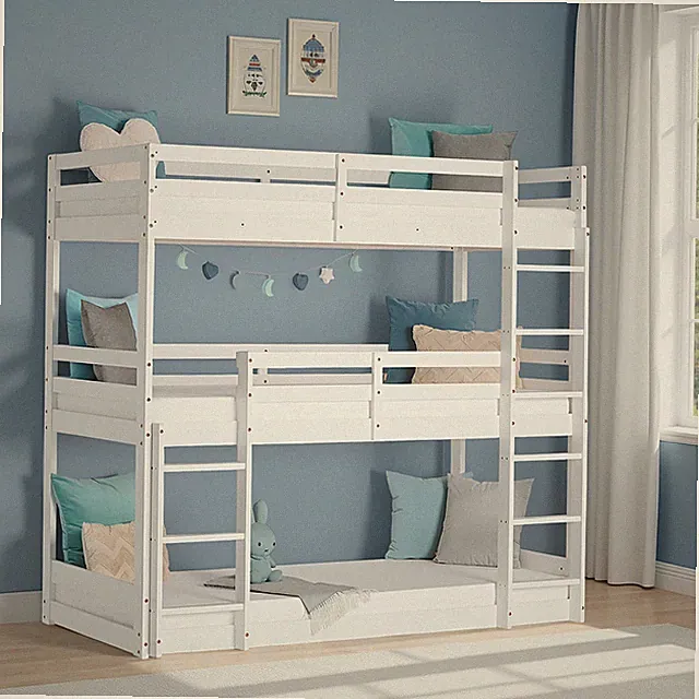 Etagenbett 90x200 Dreifach Kinderbett Stockbett Holz Weiß 3 Ebenen Homestyle4u