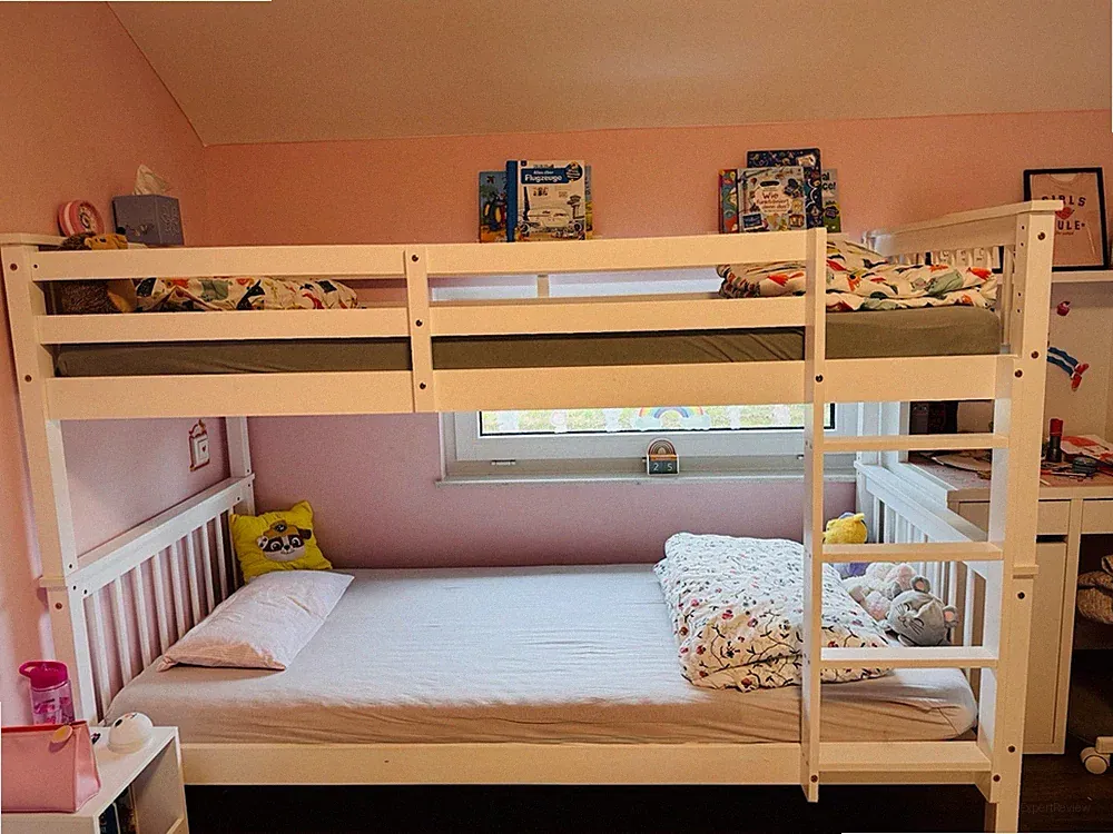 Etagenbett 90x200 für 2 Kinder Weiß Doppelstockbett Leiter Hochbett Treppe Holz