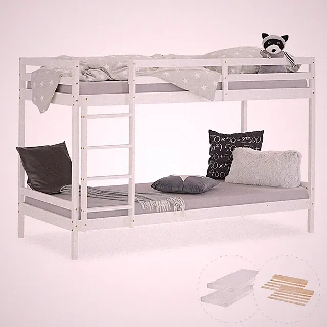 Etagenbett 90x200 Kinderbett – Hochbett 2 Matratzen Weiß Massivholz Homestyle4u