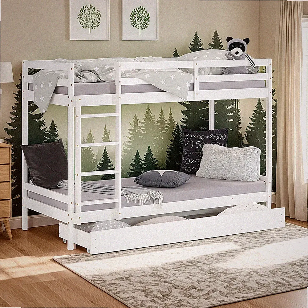 Etagenbett 90x200 Kinderbett Holzbett Weiß mit Schublade Lattenrost Homestyle4u