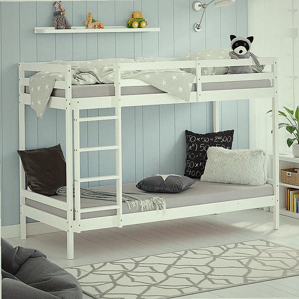 Etagenbett 90x200 Massivholz Weiß – Hochbett Kinder 2 Schlafplätze Homestyle4u