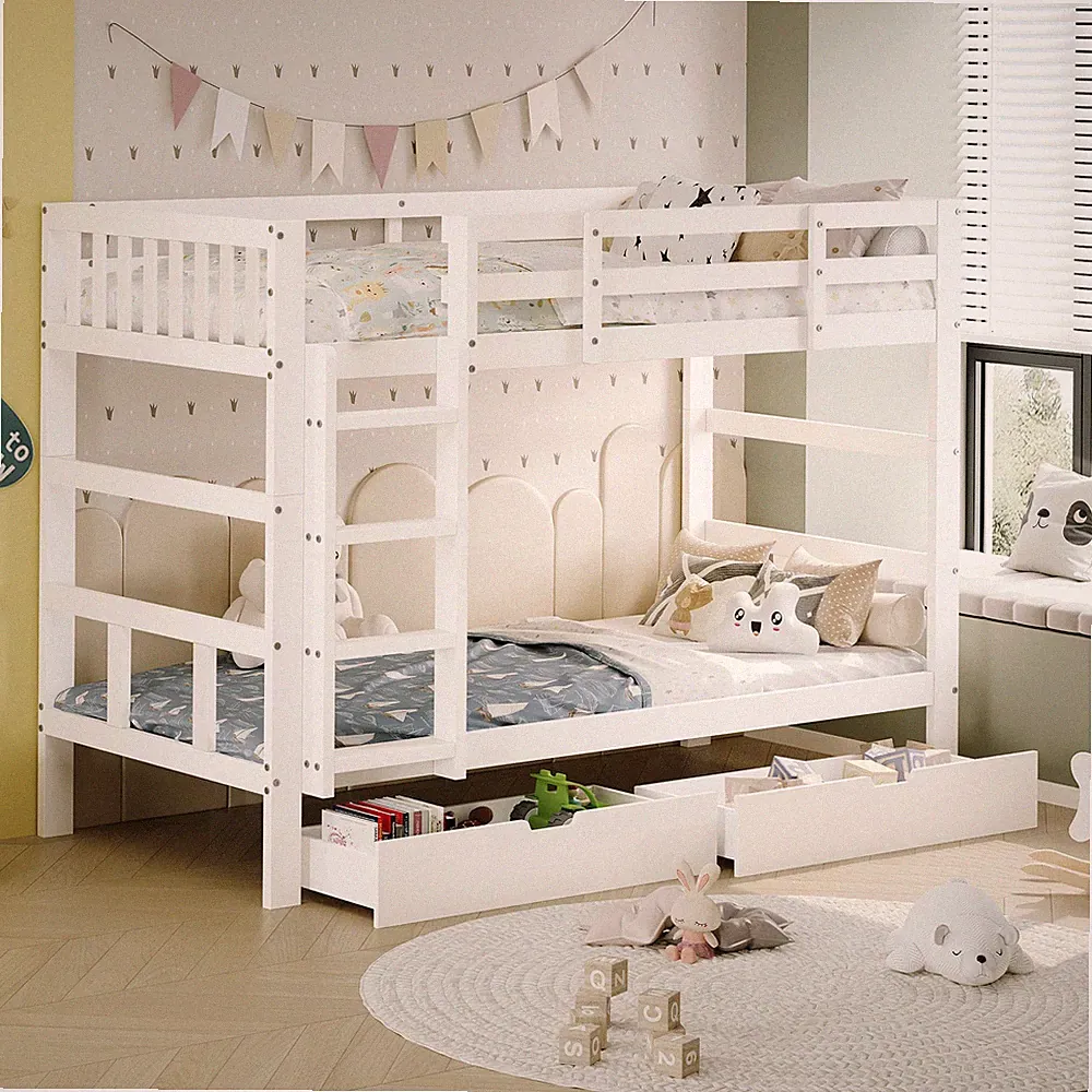 Etagenbett 90x200cm Hochbett Stockbett Massivholz mit Lattenrost Jugendbett Weiß
