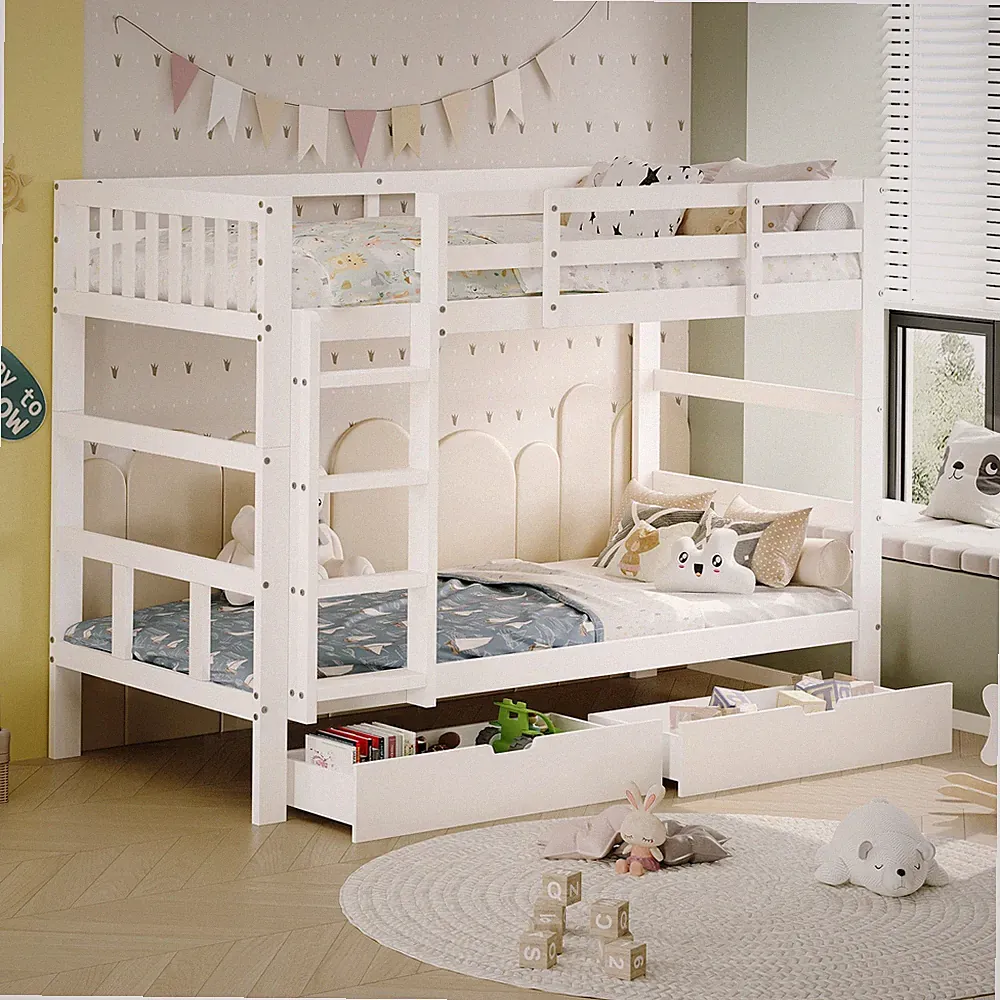 Etagenbett 90x200cm Massivholz Stockbett Hochbett Jugendbett mit Lattenrost Weiß