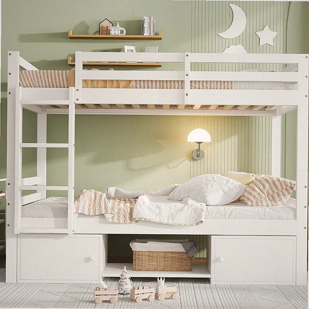 Etagenbett 90x200cm umbaubar 2 Einzelbetten Schuhregal Schließfächer Weiß