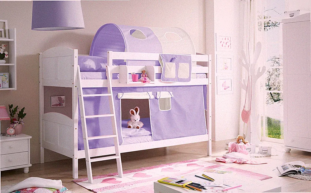 Etagenbett Doppelbett Erni Kiefer massiv Weiss teilbar mit Farbauswahl