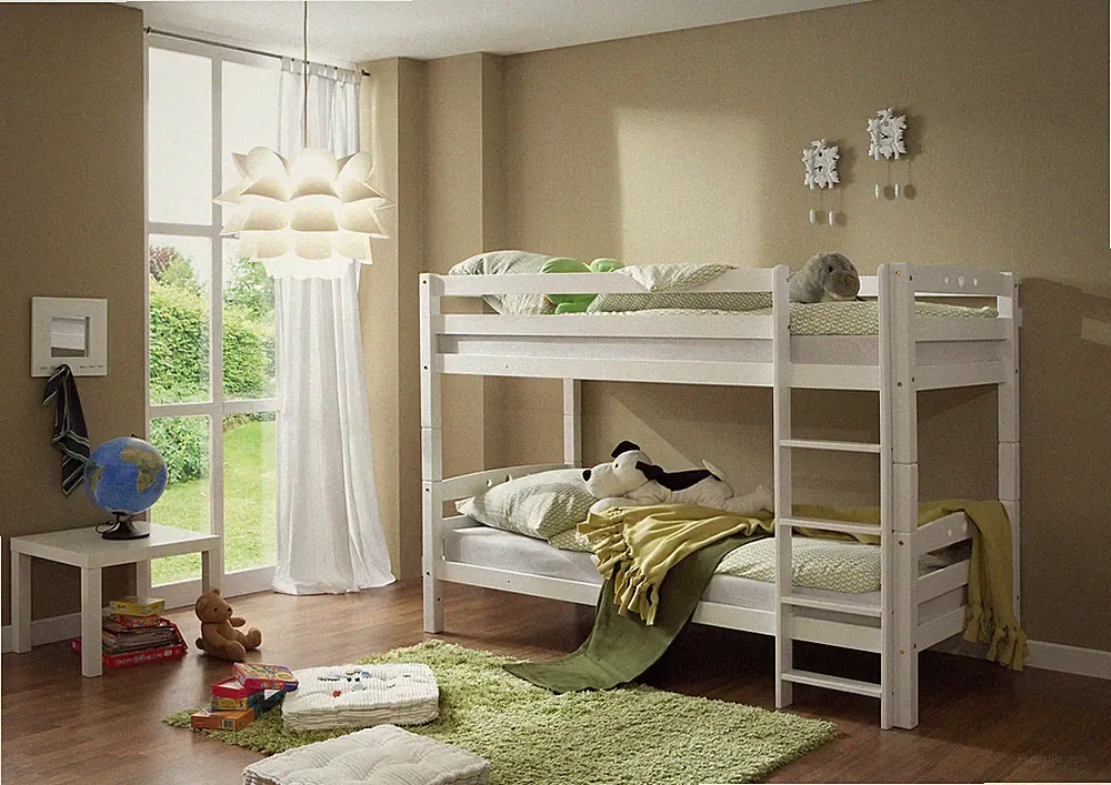 Etagenbett Doppelbett Stockbett Lupo Buche massiv Weiss teilbar