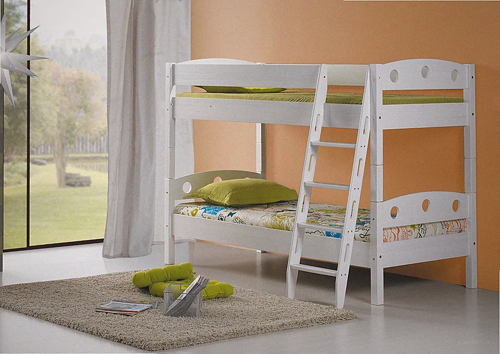 Etagenbett Doppelbett Stockbett mit Schrägleiter Buche massiv Weiss teilbar
