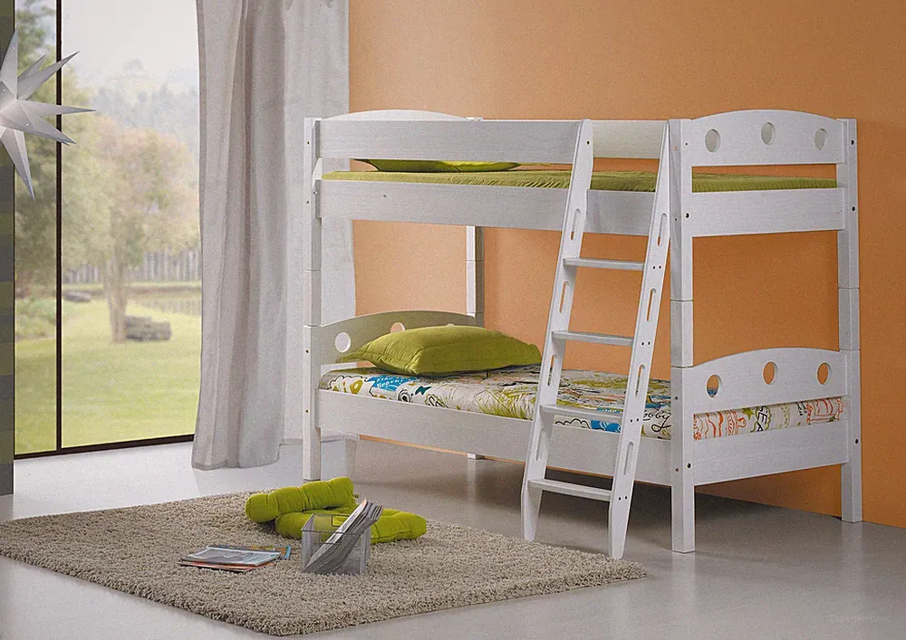 Etagenbett Doppelbett Stockbett mit Schrägleiter Kiefer massiv Weiss teilbar