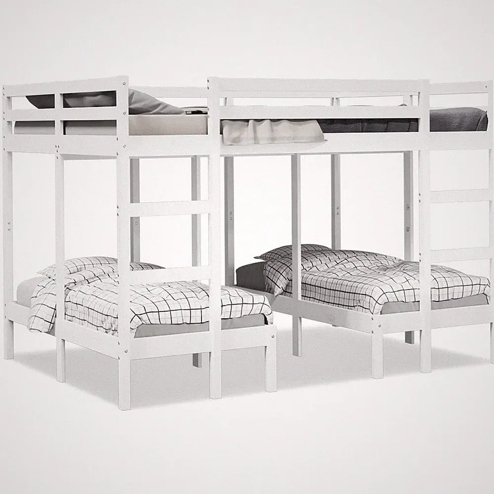 Etagenbett Dreifach 140x200 und 70x140 cm Massivholz Kiefer weiß