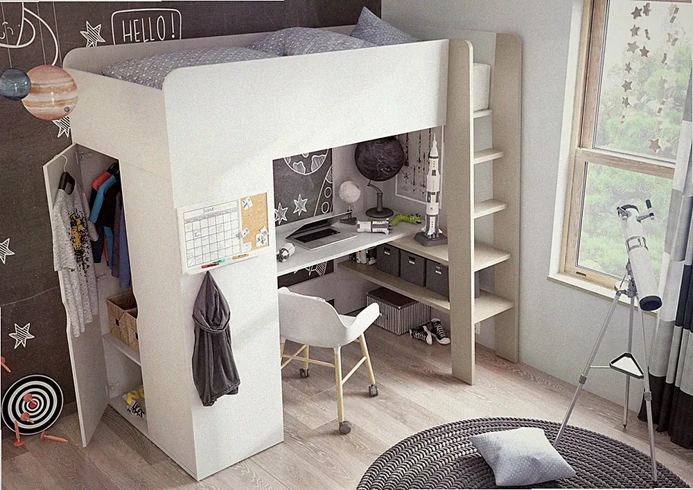 Etagenbett ERWIN mit Matratze und Schrank