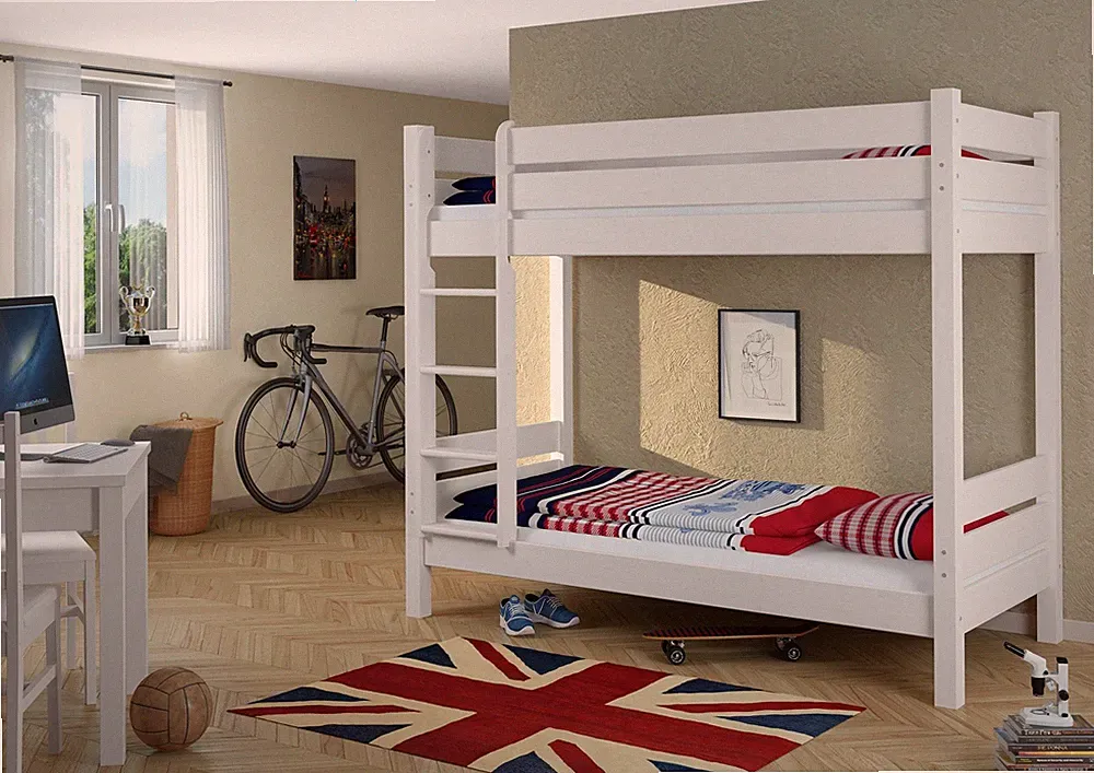 Etagenbett für Erwachsene extra stabil 80x200 Stockbett waschweiß Nische 100