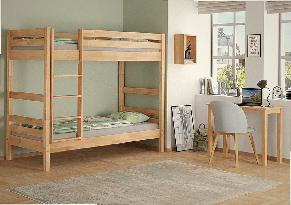 Etagenbett für Ewachsene Stockbett Buche natur massiv 90x200 Hochbett
