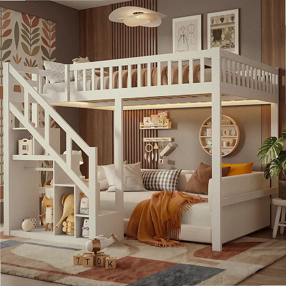Etagenbett für Kinder, Kinderbett Hochbett 90x200 mit Lattenrost und Stauraum