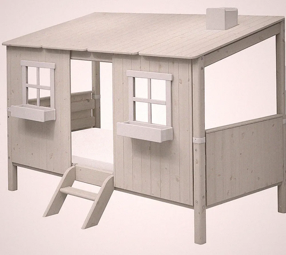 Etagenbett Hausbett Kinderbett Weiß Holz Hochbett 90x200 cm mit Rausfallschutz