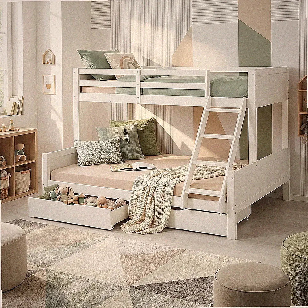 Etagenbett Hochbett 90x200 140x200 cm Weiß Kinderbett mit Bettkasten Homestyle4u