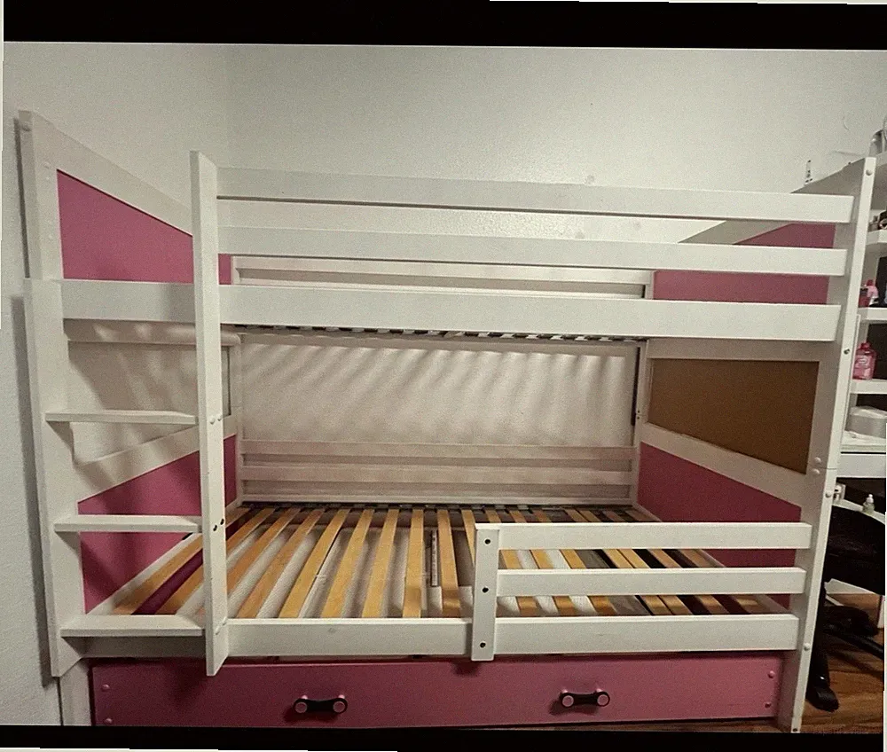 Etagenbett Hochbett 90x200cm Teilibar Kinderbett mit unterbett Ausziehbett Weiß