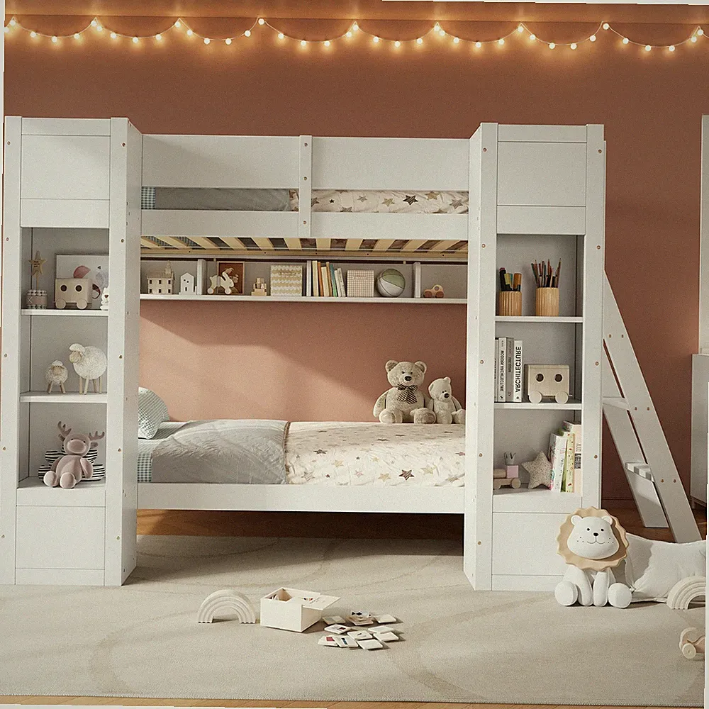 Etagenbett Hochbett Kinderbett 90x200 cm Stockbett mit Stauraum Rausfallschutz