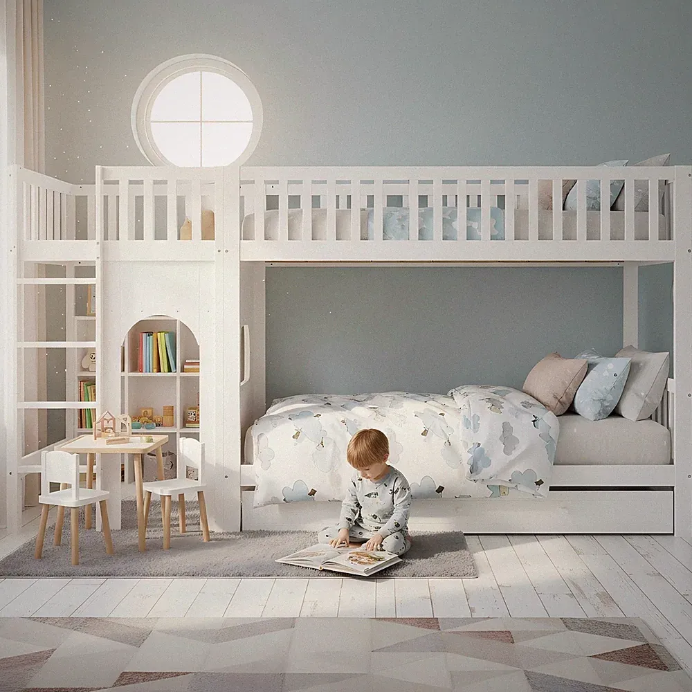 Etagenbett Hochbett Kinderbett 90x200cm Doppelstockbett Mit Klein Bereich Geländ