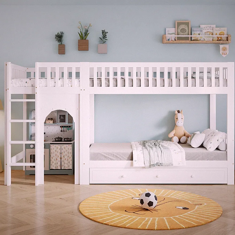 Etagenbett Hochbett Kinderbett 90x200cm Doppelstockbett Mit Klein Bereich Geländ