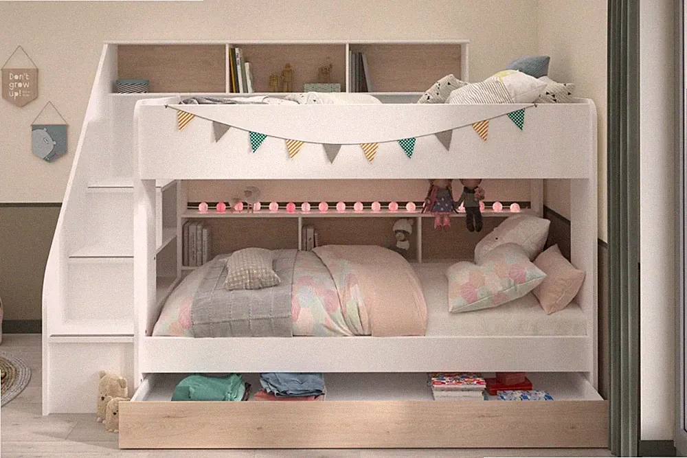Etagenbett Hochbett weiß Eiche Jackson Kinderzimmer 245 x 171 cm Bibop Parisot