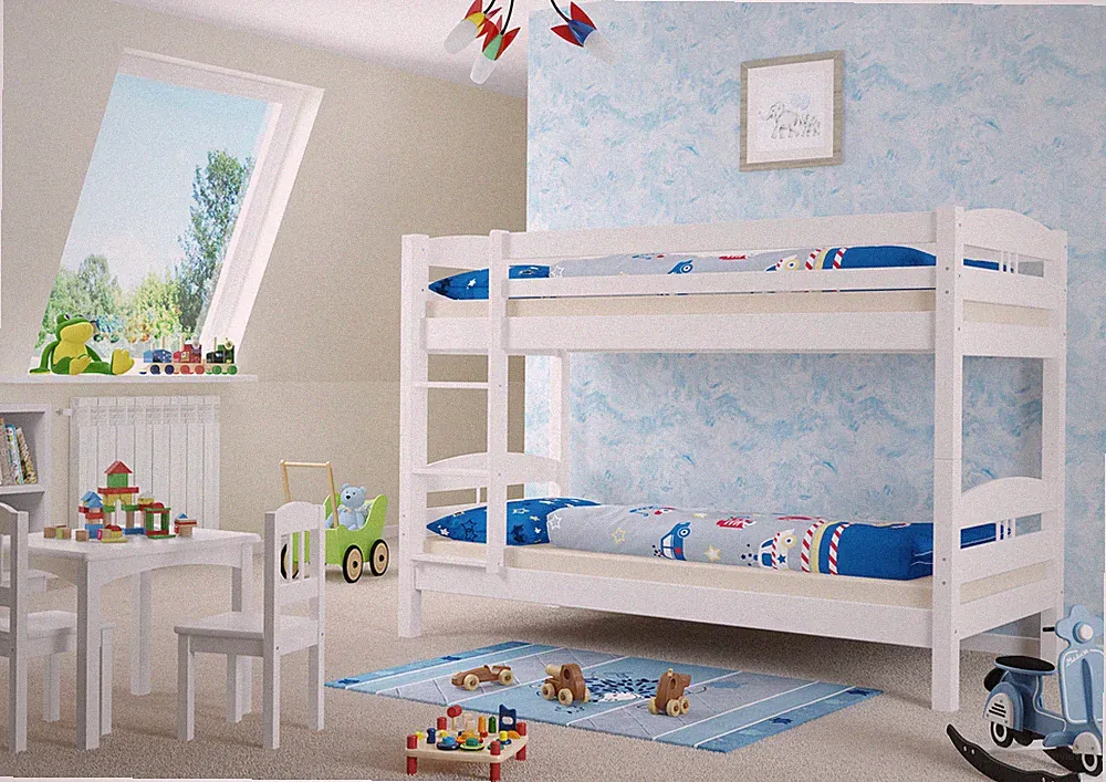 Etagenbett Kiefer weiß 90x200 Massivholzbett Kinderbett Zubehör wählbar