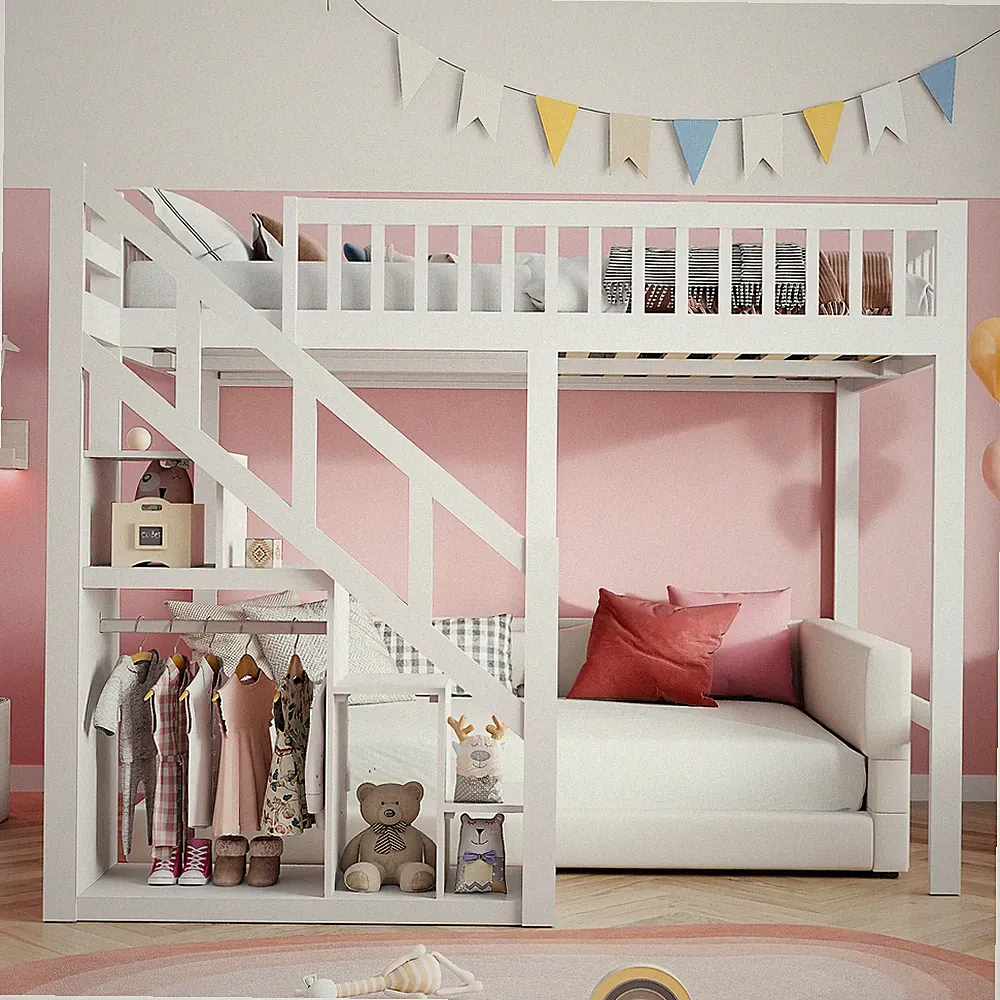 Etagenbett Kinder 140x200 cm Doppelhochbett Hüttenbett mit Stauraum Stockbett