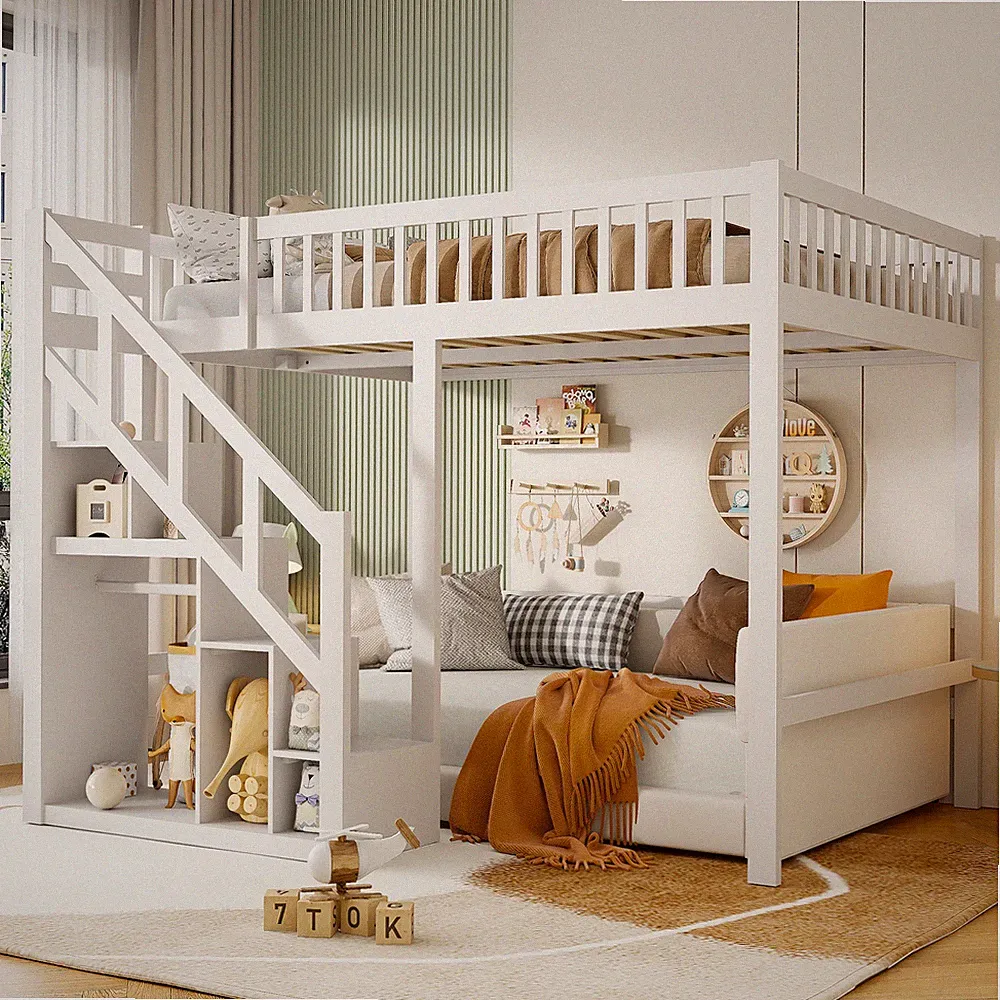 Etagenbett Kinder 140x200 cm Hüttenbett Doppelhochbett mit Stauraum Stockbett DE